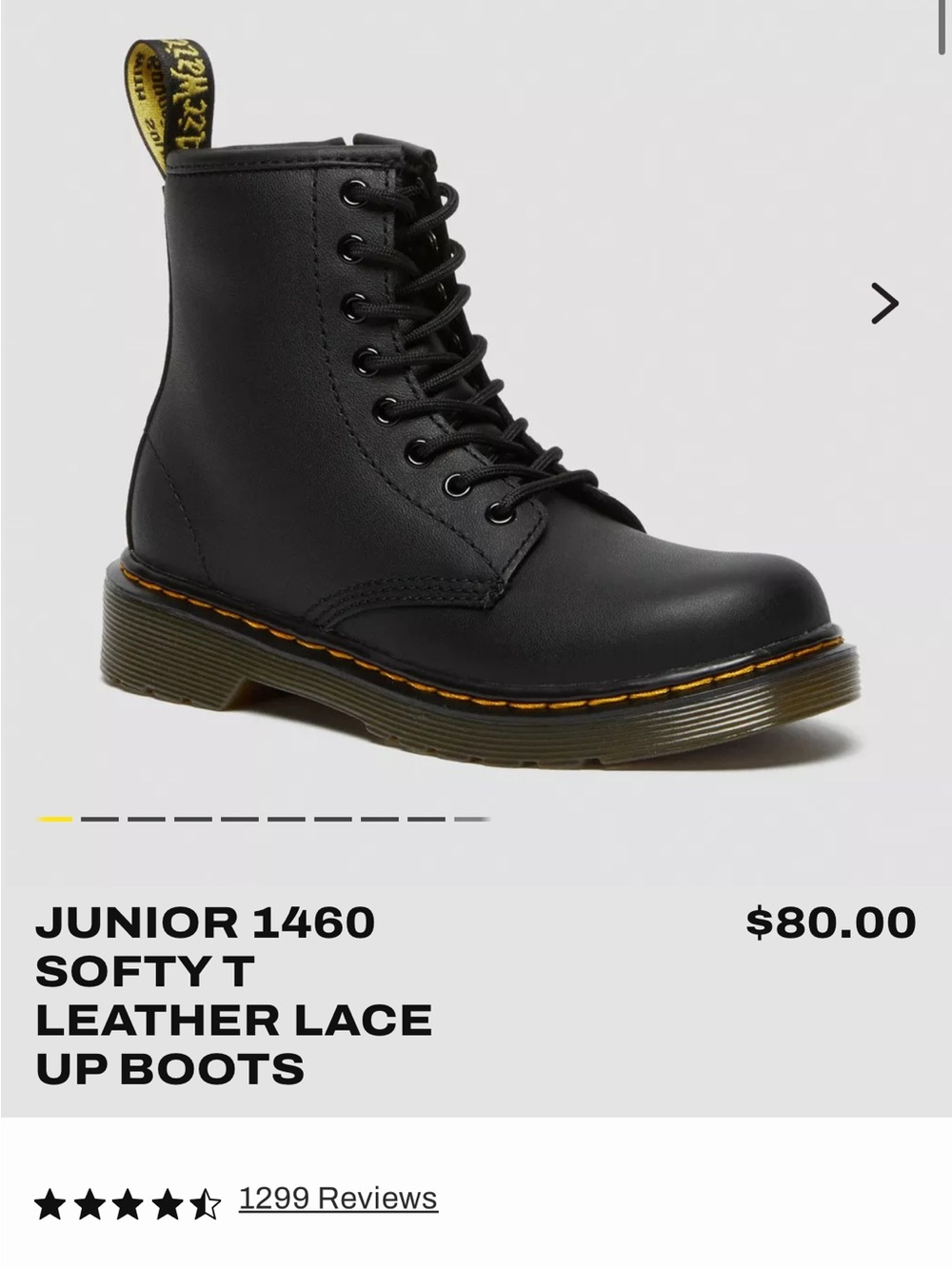 Dr. Martens Junior 1460 Black Leather Lace-Up Boots with Yellow Stitching